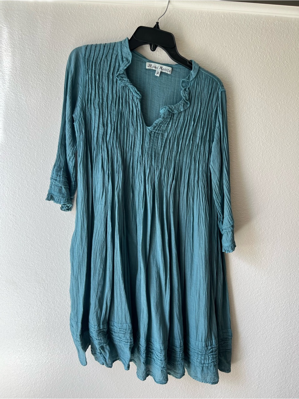 JP and Mattie Teal Crinkled Tunic Top - Relaxed Womens Blouse
